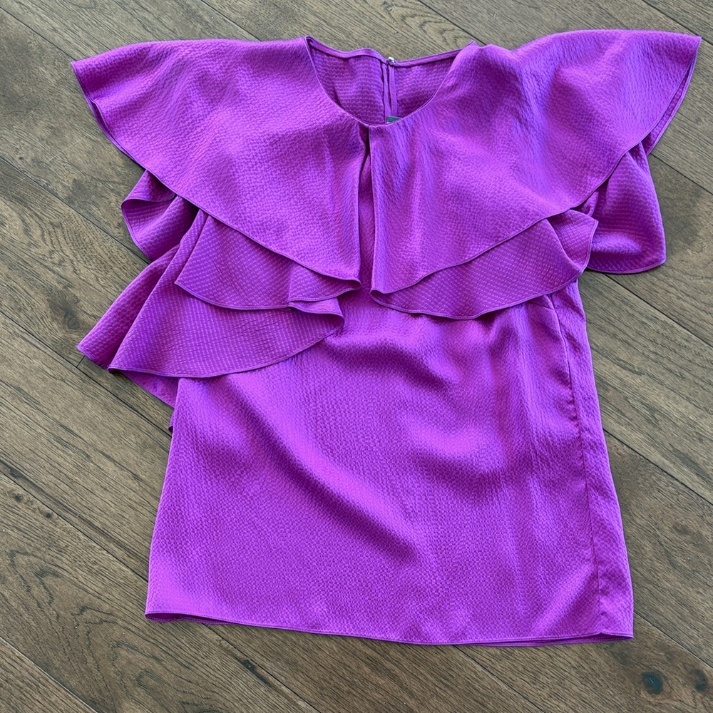 Monique Lhuillier Elegant Purple Ruffle Top